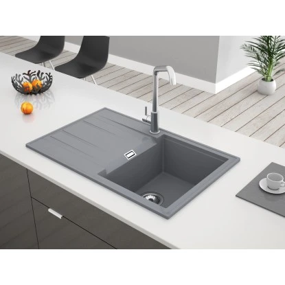 Einbauspüle Granitverbundwerkstoff Grau – Bild 2