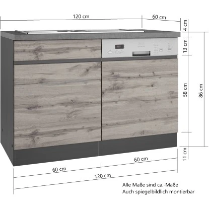 Held Möbel Spülenunterschrank Turin 120 Cm Mit GSP-Blende Graphit/Wotaneiche – Bild 4