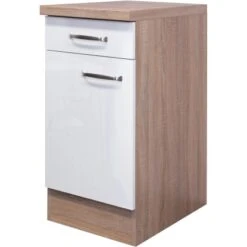 Flex-Well Exclusiv Unterschrank Valero 40 Cm Hochglanz Weiß-Sonoma Eiche